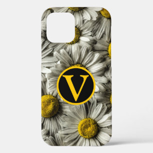 Personalised yellow white &  black daisy flower  iPhone 12 case
