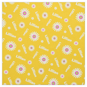 Personalised yellow white daisy name pattern fabric