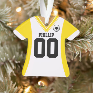 Personalised Yellow/White Soccer Jersey Ornament