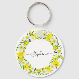 Personalised Yellow White Spring Daffodils Garland Key Ring