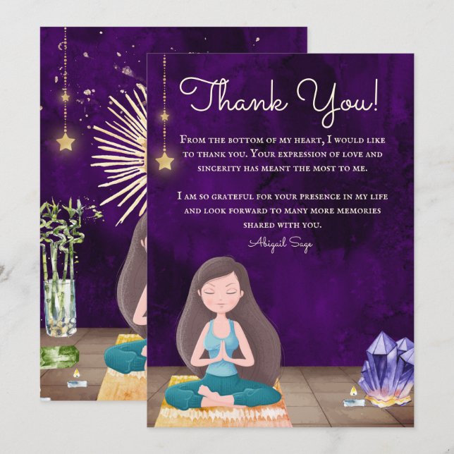 Personalised Yoga Girl Meditation and Crystals Thank You Card (Front/Back)