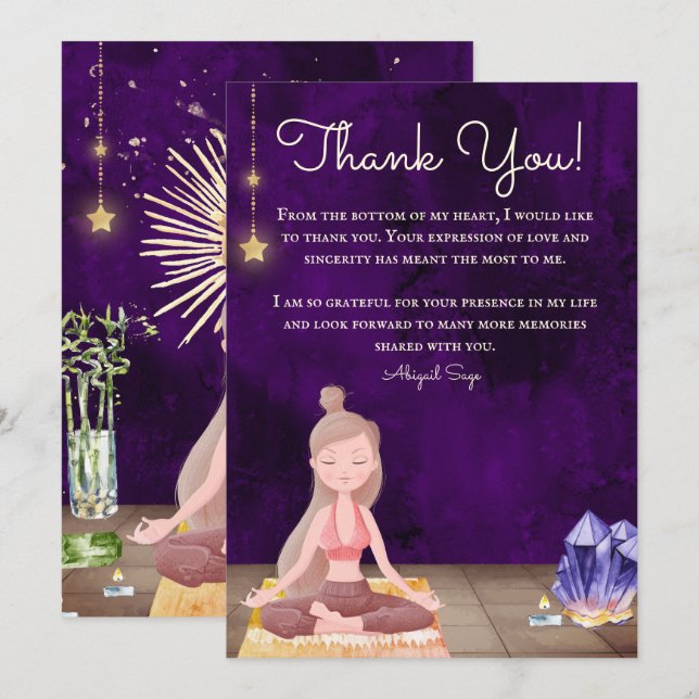 Personalised Yoga Girl Meditation and Crystals Thank You Card (Front/Back)