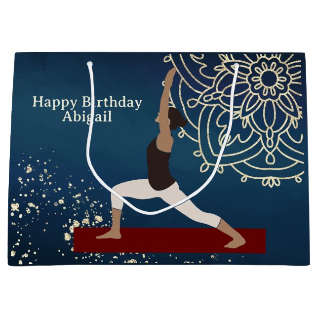 Personalised Yoga Gold, Blue, Red Mandala Birthday Large Gift Bag (Front)