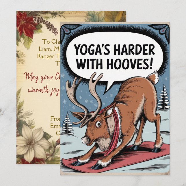 Personalised Yoga Harder Hooves Funny Vintage  Holiday Card (Front/Back)