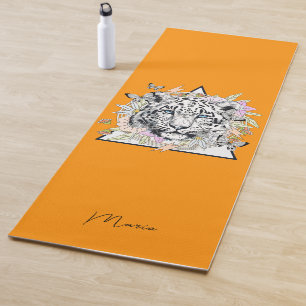Personalised Yoga Mat Custom Name White Tiger