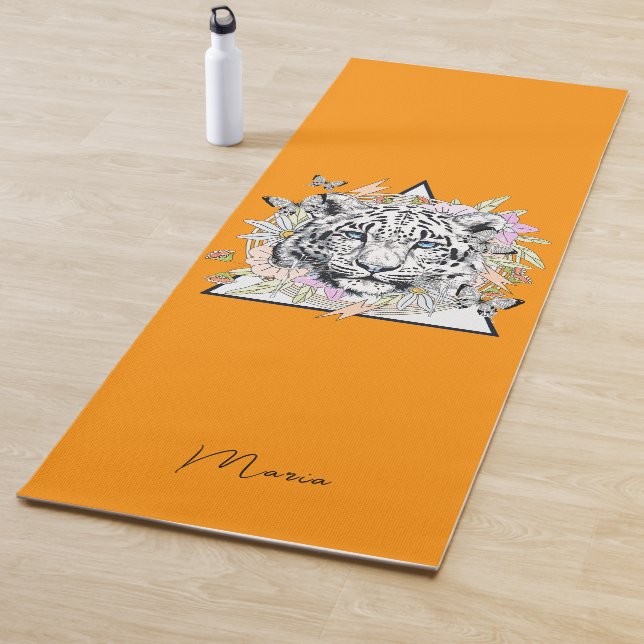 Personalised Yoga Mat Custom Name White Tiger (In Situ)