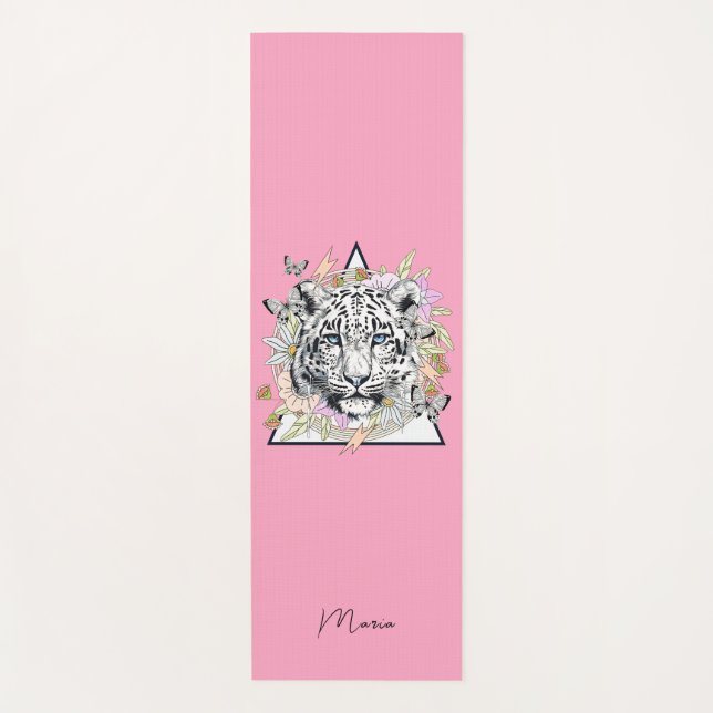Personalised Yoga Mat Custom Name White Tiger (Front)