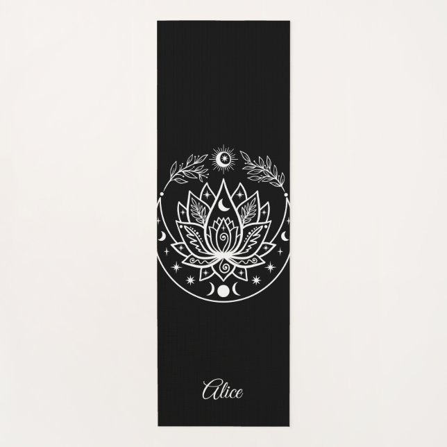 Personalised Yoga Mat Meditation Gift Women Black (Front)