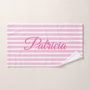 Personalised Yoga Mat Pink Stripes Meditation Mat Hand Towel