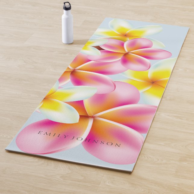 Personalised Yoga Mat Tropical Plumeria Flowers (In Situ)