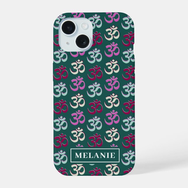 Personalised Yoga Oom Symbol Pattern iPhone 15 Case (Back)