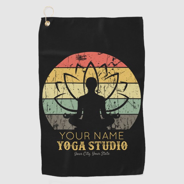Personalised Yoga Studio Fitness Instructor Guru Golf Towel (Front)