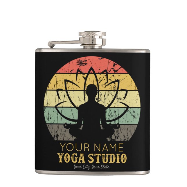 Personalised Yoga Studio Fitness Instructor Guru  Hip Flask (Front)