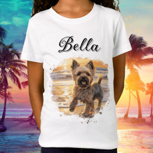 Personalised Yorkie Sunset Cute Beach Dog Lover T-Shirt