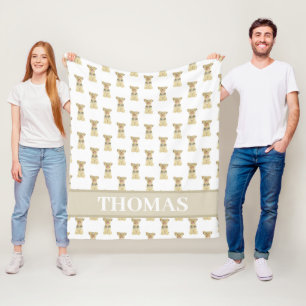 Personalised Yorkie Yorkshire Terrier Tan & White Fleece Blanket