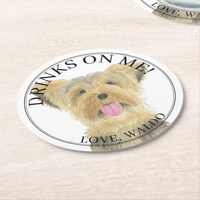 Personalised Yorkie Yorkshire Terrier Wedding Round Paper Coaster (Angled)