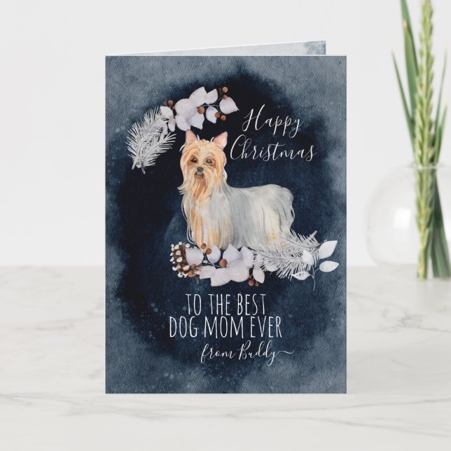 Personalised Yorkshire Terrier Mum Christmas Holiday Card (Front)
