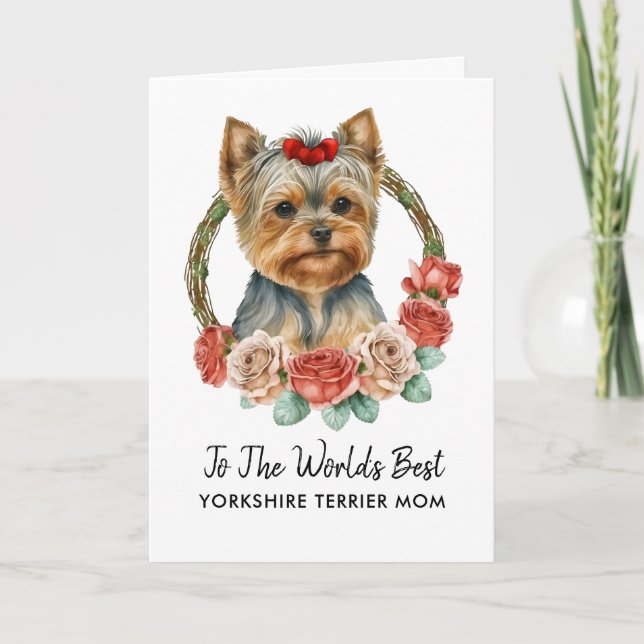 Personalised Yorkshire Terrier Mum Mothers Day Holiday Card (Front)