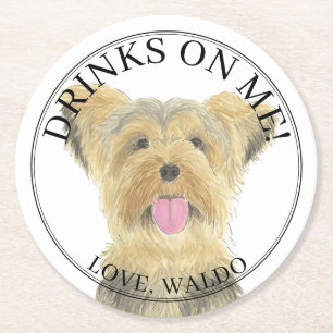 Personalised Yorkshire Yorkie Terrier Dog Wedding Round Paper Coaster