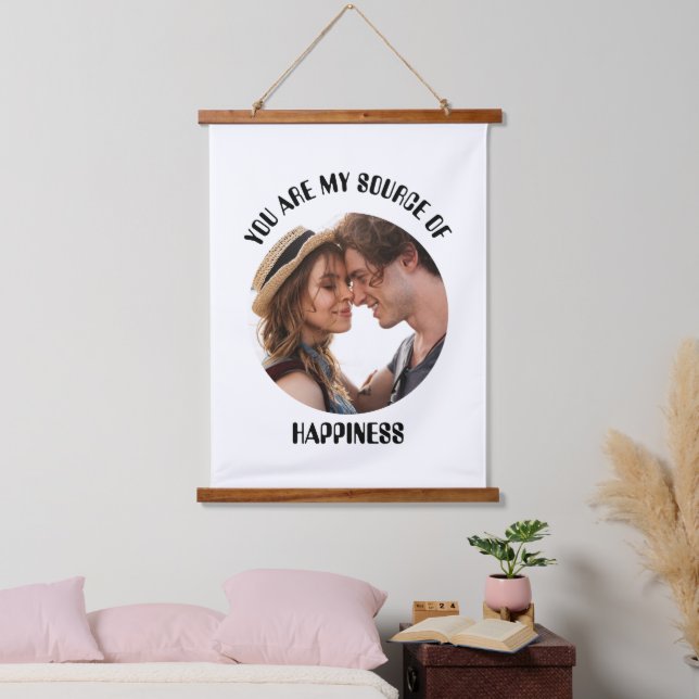 Personalised You Are My Source of Happiness Photo Hanging Tapestry (Bedroom)