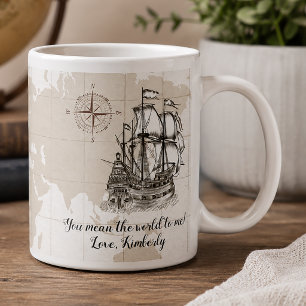 Personalised You Mean the World to Me Nautical Large Coffee Mug