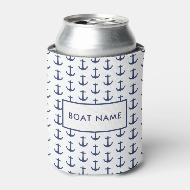 Personalised Your boat Name Nautical Anchor Can Cooler (Can Front)