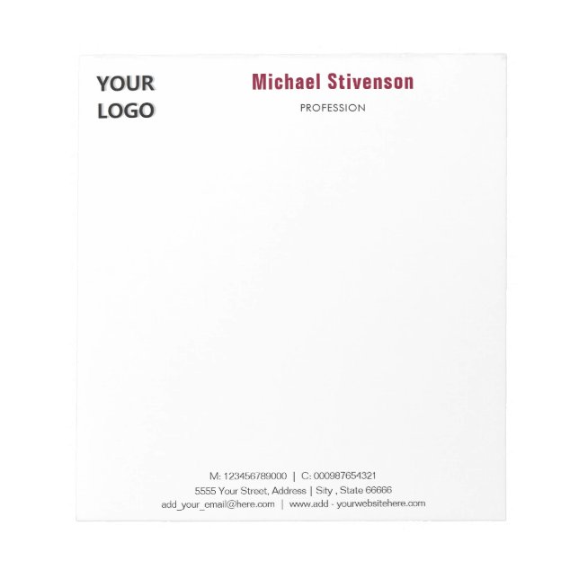 Personalised Your Business Logo Text Info Notepad (Front)