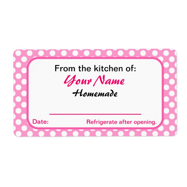 Personalised Your Kitchen Labels Pink Polka Dots (Front)