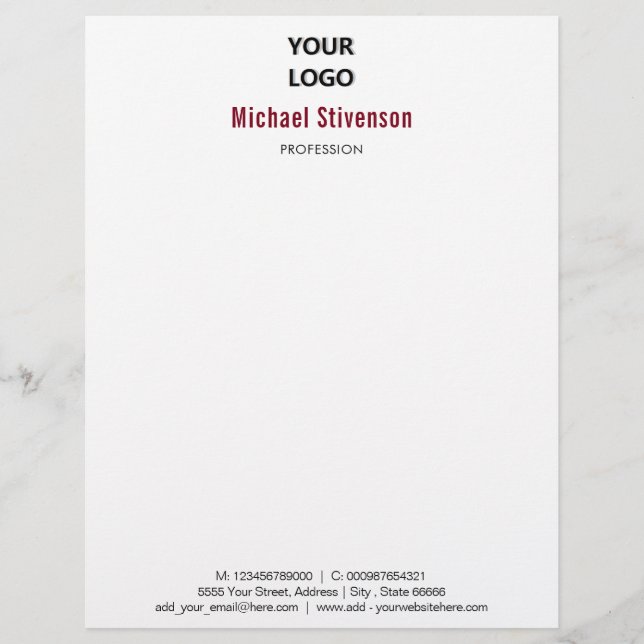 Personalised Your Logo Name Text Info Letterhead (Front)