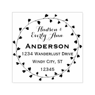 Personalised Your Name and Address Heart Wreath Self-inking Stamp