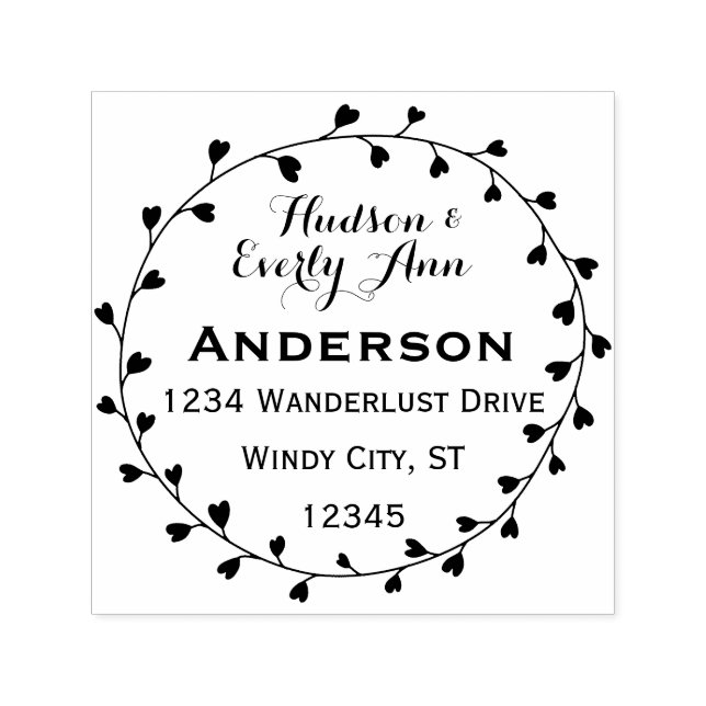 Personalised Your Name and Address Heart Wreath Self-inking Stamp (Design)