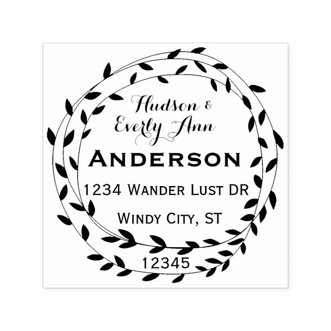 Personalised Your Name and Address Wreath Self-inking Stamp (Design)