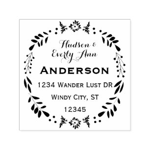 Personalised Your Name and Address Wreath Self-inking Stamp
