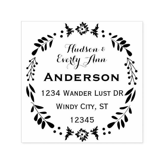 Personalised Your Name and Address Wreath Self-inking Stamp (Design)