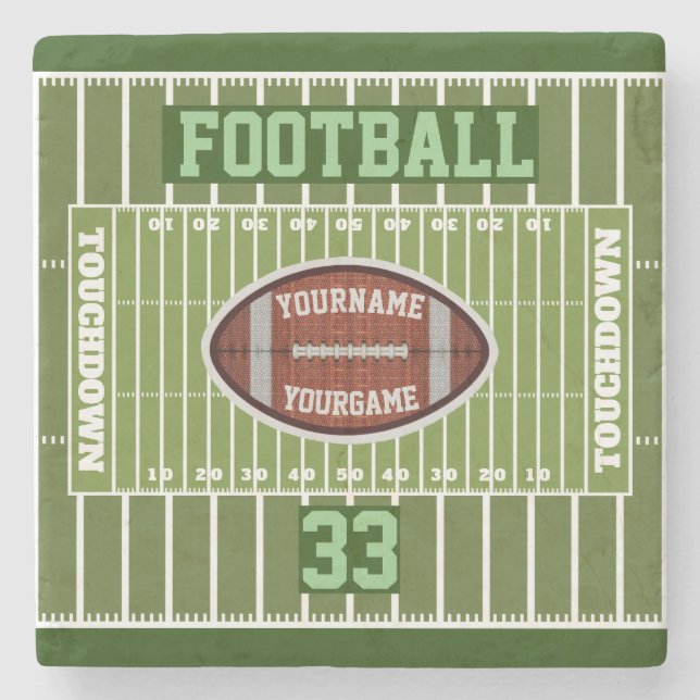 Personalised YOUR NAME and Number Football Stone Coaster (Front)