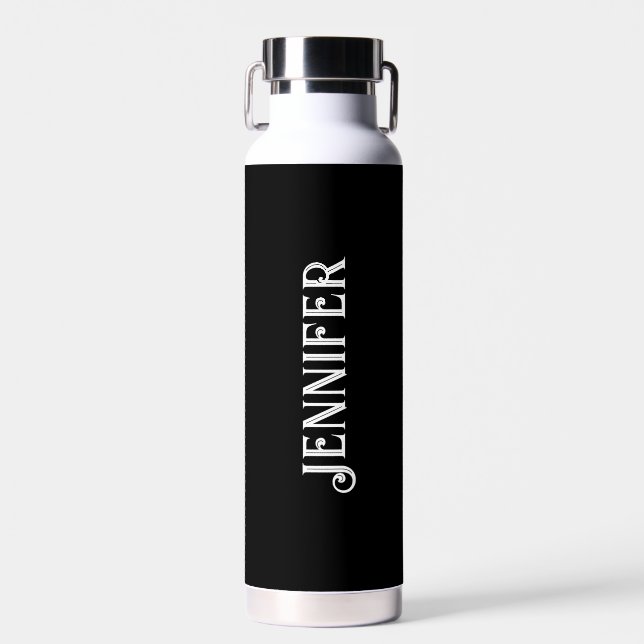 Personalised Your name Black Script Wedding Water  Bottle (Front)