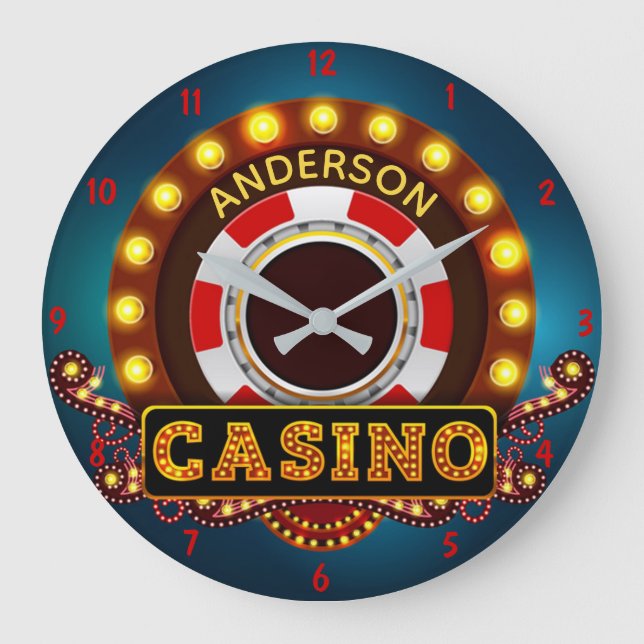 Personalised YOUR NAME Casino Game Room Custom Large Clock (Front)