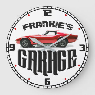 Personalised YOUR NAME Chevy Corvette Car Garage Large Clock