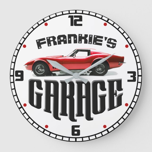 Personalised YOUR NAME Chevy Corvette Car Garage Large Clock (Front)