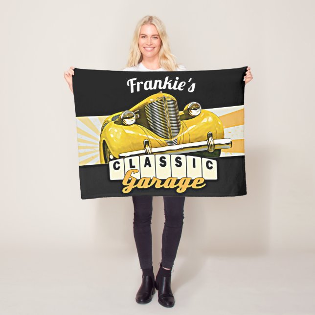 Personalised | Your Name | Classic Car Garage Fleece Blanket (In Situ)
