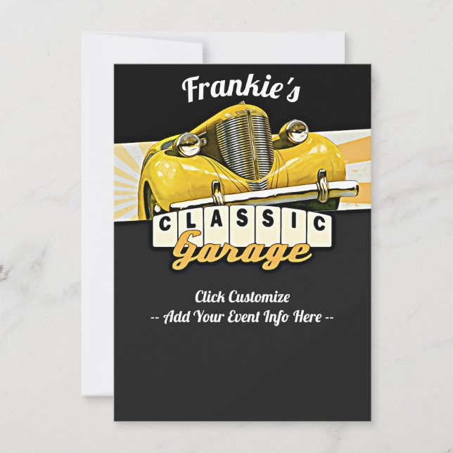 Personalised | Your Name | Classic Car Garage Invitation (Front)
