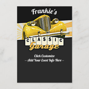 Personalised Your Name Classic Car Garage Invitation