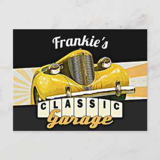 Personalised | Your Name | Classic Car Garage Postcard