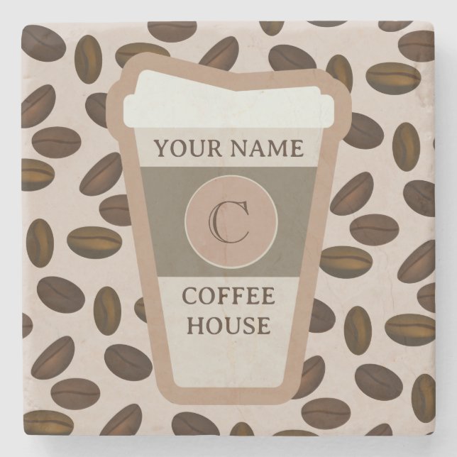 Personalised YOUR NAME Coffee House Stone Coaster (Front)