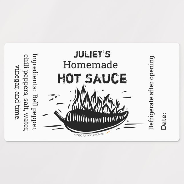 Personalised Your Name Homemade Hot Sauce Linocut (Design 1)