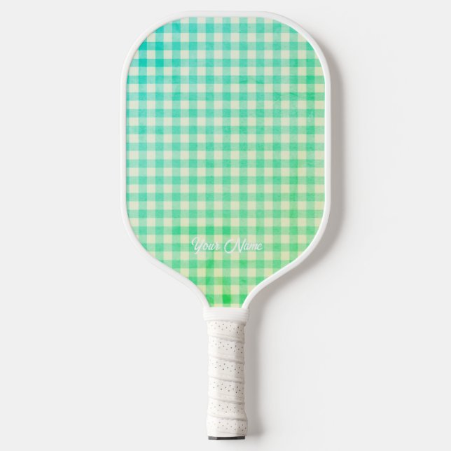 Personalised Your Name Ken Green Gingham Pickleball Paddle (Front)