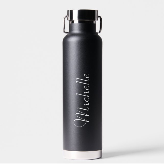 Personalised Your Name Script Black Wedding  Water Bottle (Front)