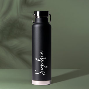 Personalised Your Name Script Black Wedding Water Bottle