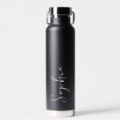 Personalised Your Name Script Black Wedding Water Bottle (Front)