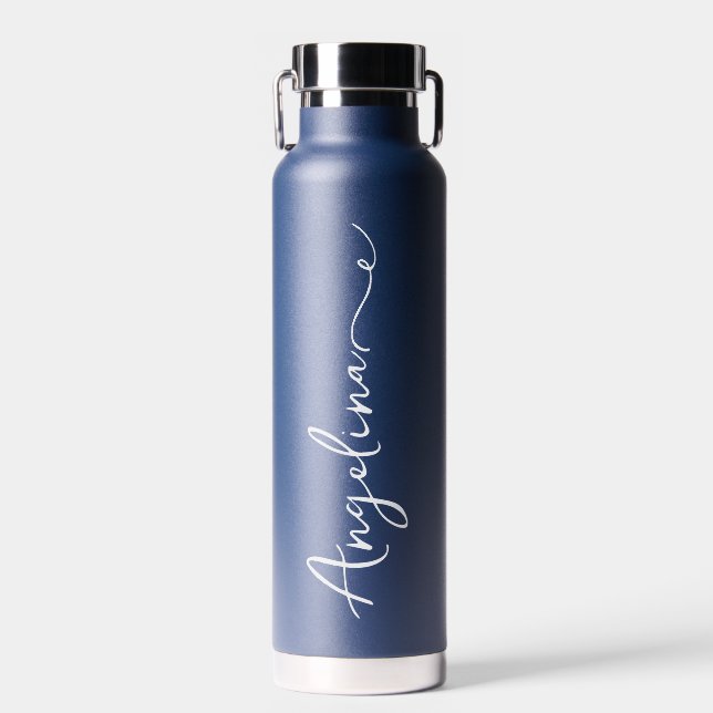 Personalised Your Name Script Blue Wedding Water Bottle (Front)
